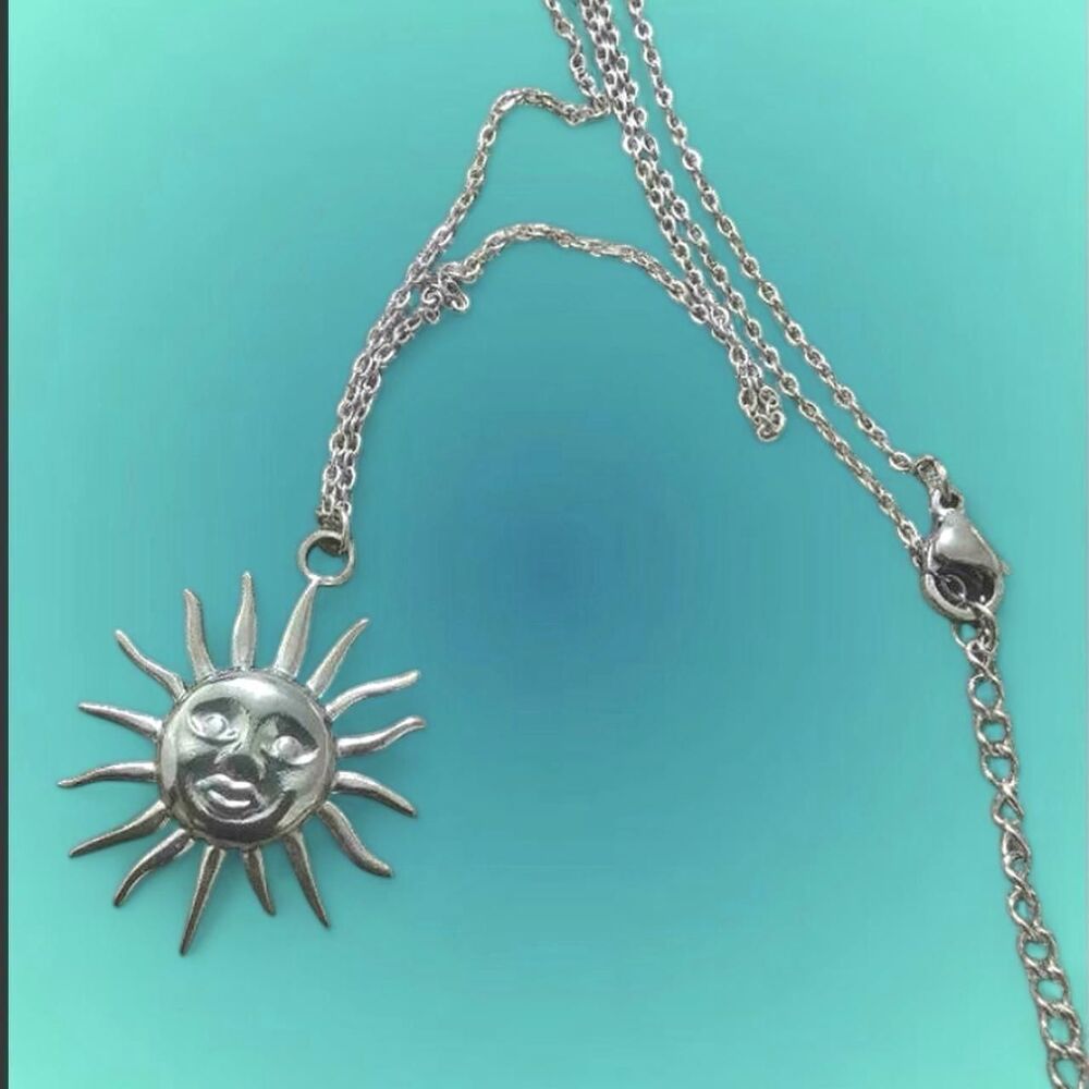 sun pendant silver plated chain necklace